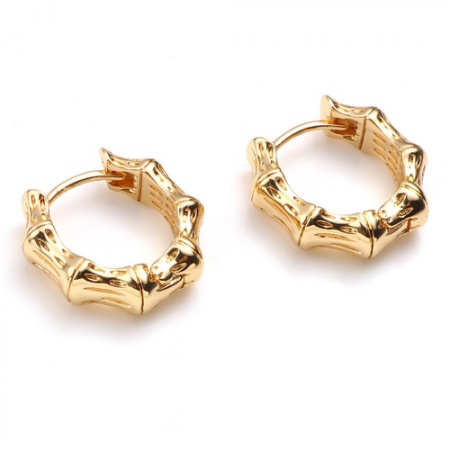 Latón Pendientes Círculos 18K Oro Real Chapado De forma Bambú Anillo 15mm x 14mm, Post/ Wire Size: (20 gauge), 2 Unidades