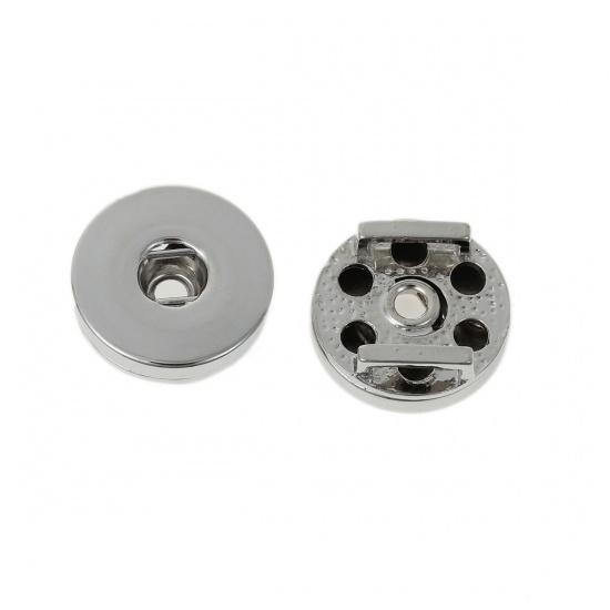 Picture of Zinc Based Alloy Snap Button Slide Beads Round Silver Tone Fit 18/20mm Snap Buttons 19mm( 6/8") Dia, Button Hole Size: 6mm( 2/8"), 2 PCs