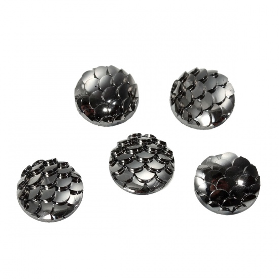 Picture of Resin Mermaid Fish /Dragon Scale Dome Seals Cabochon Round Gunmetal 10mm( 3/8") Dia, 10 PCs