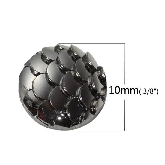 Picture of Resin Mermaid Fish /Dragon Scale Dome Seals Cabochon Round Gunmetal 10mm( 3/8") Dia, 10 PCs