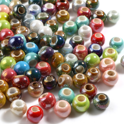 Picture of Ceramic Beads Round At Random Color Plating About 7mm - 6mm Dia, Hole: Approx 2.8mm-2.3mm, 100 PCs