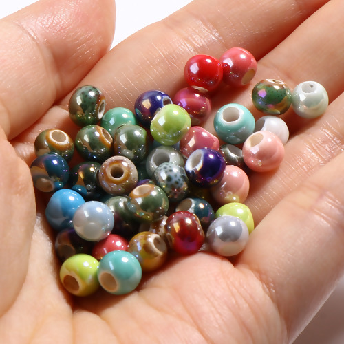 Picture of Ceramic Beads Round At Random Color Plating About 7mm - 6mm Dia, Hole: Approx 2.8mm-2.3mm, 100 PCs