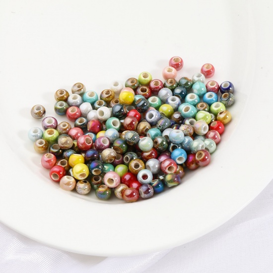 Picture of Ceramic Beads Round At Random Color Plating About 7mm - 6mm Dia, Hole: Approx 2.8mm-2.3mm, 100 PCs