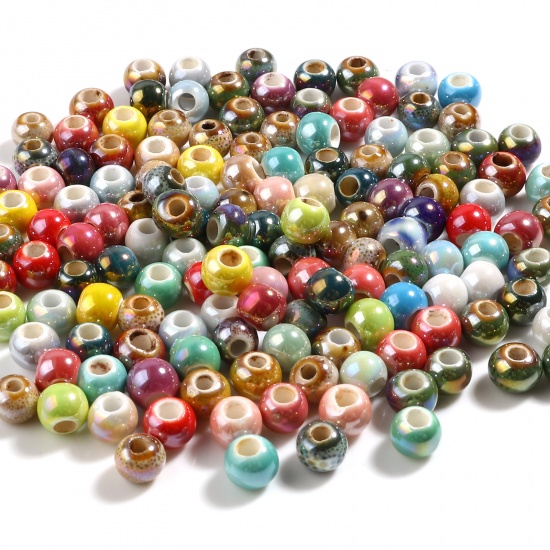 Picture of Ceramic Beads Round At Random Color Plating About 7mm - 6mm Dia, Hole: Approx 2.8mm-2.3mm, 100 PCs