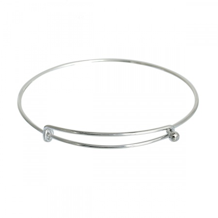 Brass Expandable Bangles Bracelets Single Bar Round Silver Tone With Removable Ball End Cap Adjustable From 22cm(8 5/8") - 20cm(7 7/8") long, 1 Piece