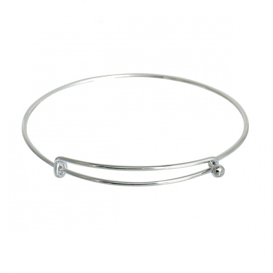 Picture of Brass Expandable Bangles Bracelets Double Bar Round Silver Tone Adjustable From 25cm(9 7/8") - 20cm(7 7/8") long, 1 Piece                                                                                                                                     