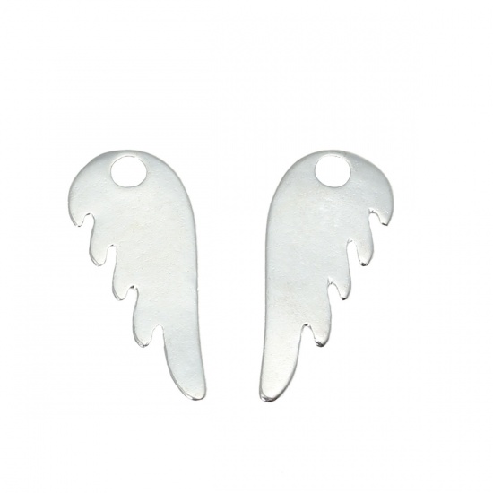 Immagine di Lega di Zinco Charm Ciondoli Ali Argento Placcato 25mm x 10mm , 20 Pz