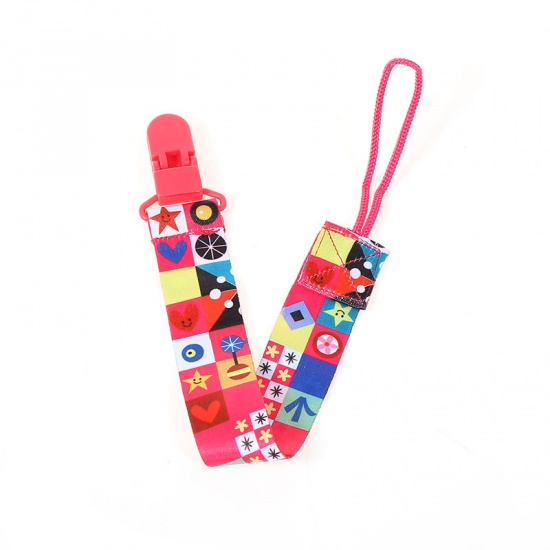 Picture of Plastic Environmental Protection Baby Dummy Pacifier Clip Chain Cotton Ribbon Band At Random Cartoon Images Pattern 32cm(12 5/8"), 1 Piece