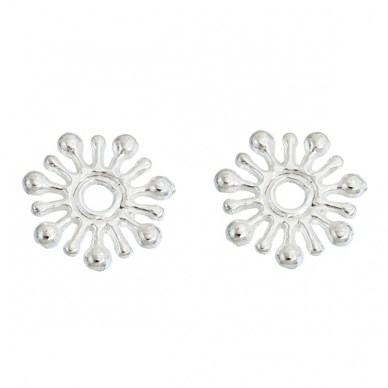 Picture of Zinc Based Alloy Spacer Beads Christmas Snowflake Silver Plated About 10mm x 10mm, Hole:Approx 1.8mm, 200 PCs