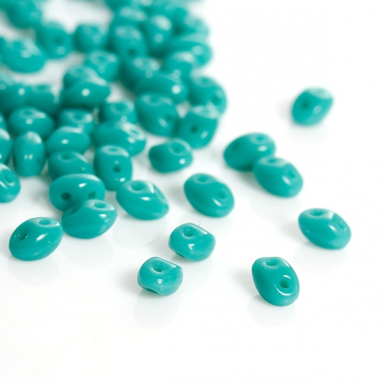 Picture of (Japan Import) Glass Seed Two Hole Beads Malachite green About 5mm x 4mm - 5mm x 3mm, Hole: Approx 0.8mm, 10 Grams(Approx 17 PCs/Gram)