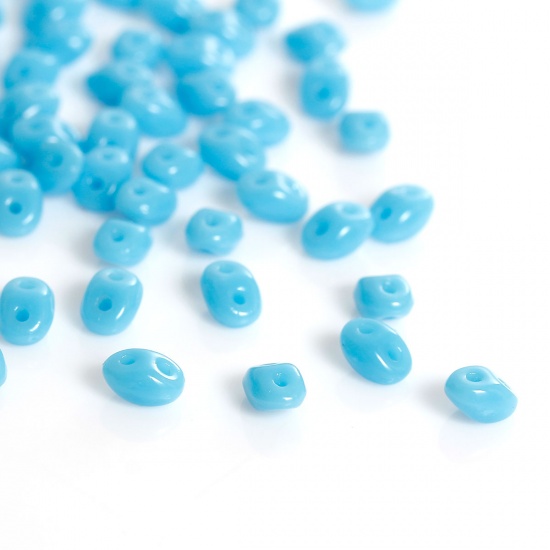 Picture of (Japan Import) Glass Two Hole Seed Beads Blue About 5mm x 4mm - 5mm x 3mm, Hole: Approx 0.8mm, 10 Grams (Approx 17 PCs/Gram)