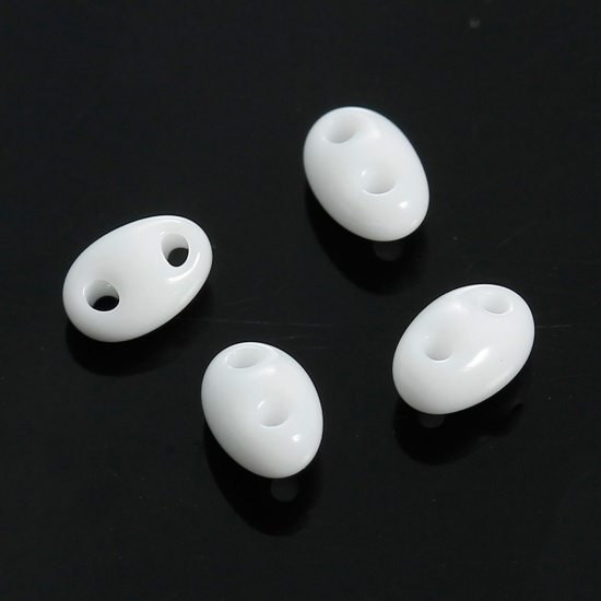 Immagine di (Japan Importazione) Vetro Due Fori Seme Perline Bianco Circa 5mm x4mm( 2/8" x 1/8") - 5mm x3mm( 2/8" x 1/8"), Foro: Circa 0.8mm, 10 Grammi (Circa 17 Pz/Grammo)