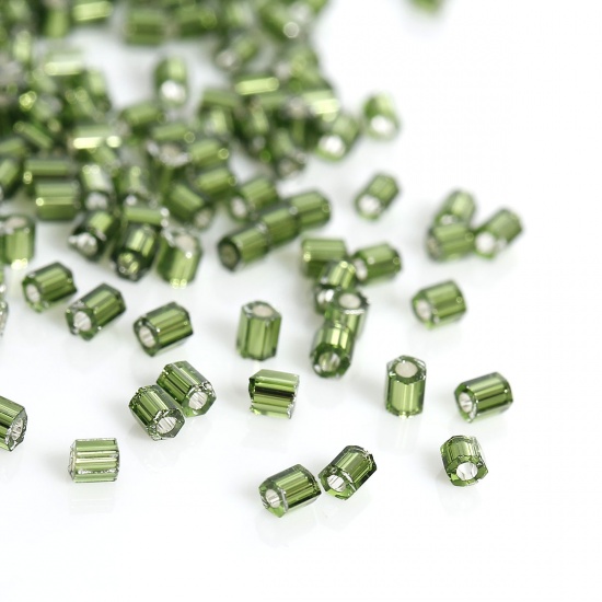 Picture of (Japan Import) Glass Seed Beads Hexagon Green Silver Lined About 2mm x 2mm, Hole: Approx 0.8mm, 10 Grams (Approx 140 PCs/Gram)