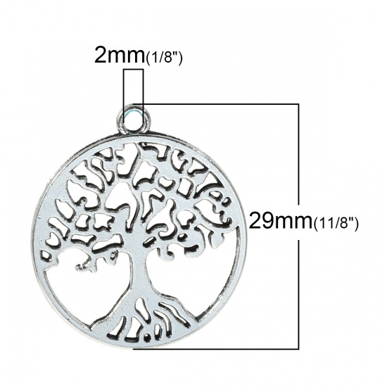 Изображение Подвески Круглые Античное Серебро Дерево ажурная резьба 29мм x 25мм, 465 ШТ