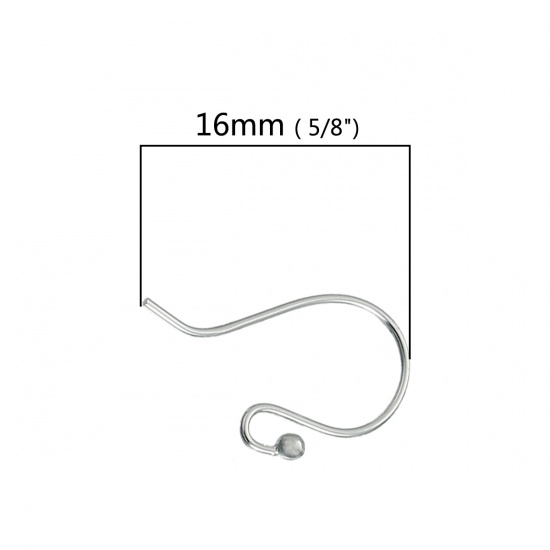 Bild von Sterling Silber Ohr Haken Ohrringe Angelhaken Silbrig 16mm x 8mm, 1 Paar