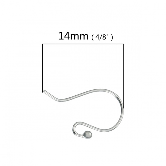 Bild von Sterling Silber Ohrhaken Ohrringe Angelhaken Platin plattiert 14x8mm-13x8mm, Drahtstärke: (22 gauge), 1 Paar