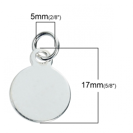Picture of Sterling Silver Blank Stamping Tags Charms Pendants Round Silver 17mm( 5/8") x 11mm( 3/8"), 1 Piece