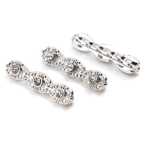 Picture of Zinc Based Alloy Spacer Porous Beads Geometric Silver Tone Clear Rhinestone About 27mm x 6mm, Hole: Approx 1.8mm, 5 PCs