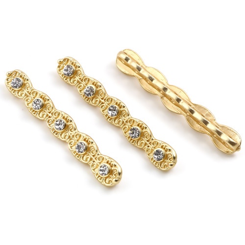 Picture of Zinc Based Alloy Spacer Porous Beads Geometric Matt Gold Clear Rhinestone About 4.2cm x 0.6cm, Hole: Approx 1.8mm, 5 PCs