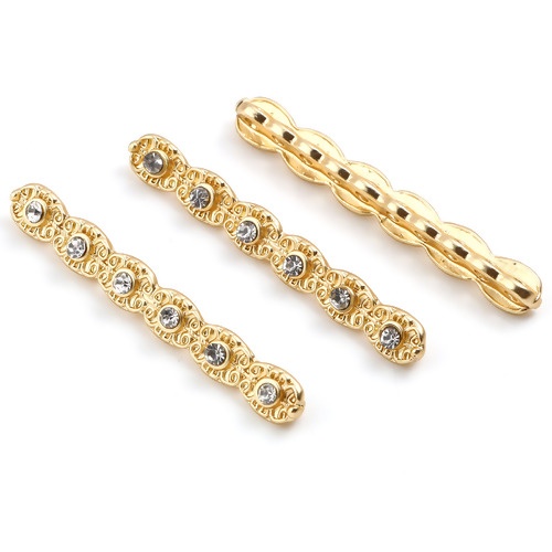 Picture of Zinc Based Alloy Spacer Porous Beads Geometric Matt Gold Clear Rhinestone About 4.7cm x 0.6cm, Hole: Approx 1.8mm, 2 PCs