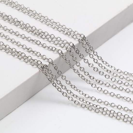 Picture of Iron Based Alloy Link Cable Chain Necklace Silver Tone 45.5cm(17 7/8") long, 1 Packet ( 12 PCs/Packet)