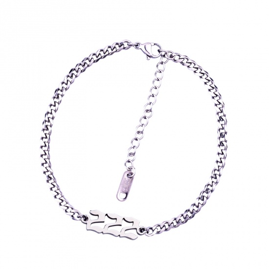 Изображение Stainless Steel Link Curb Chain Bracelets Silver Tone Number Word Message " 222 " 20.5cm(8 1/8") - 20cm(7 7/8") long, 1 Piece