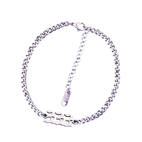 Изображение Stainless Steel Link Curb Chain Bracelets Silver Tone Number Word Message " 333 " 20.5cm(8 1/8") - 20cm(7 7/8") long, 1 Piece