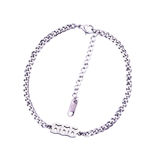 Изображение Stainless Steel Link Curb Chain Bracelets Silver Tone Number Word Message " 666 " 20.5cm(8 1/8") - 20cm(7 7/8") long, 1 Piece