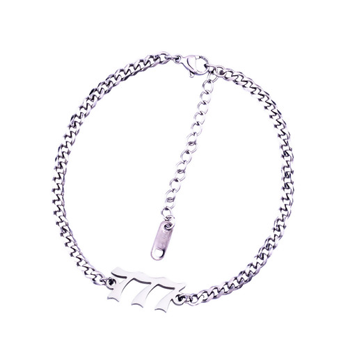 Изображение Stainless Steel Link Curb Chain Bracelets Silver Tone Number Word Message " 777 " 20.5cm(8 1/8") - 20cm(7 7/8") long, 1 Piece