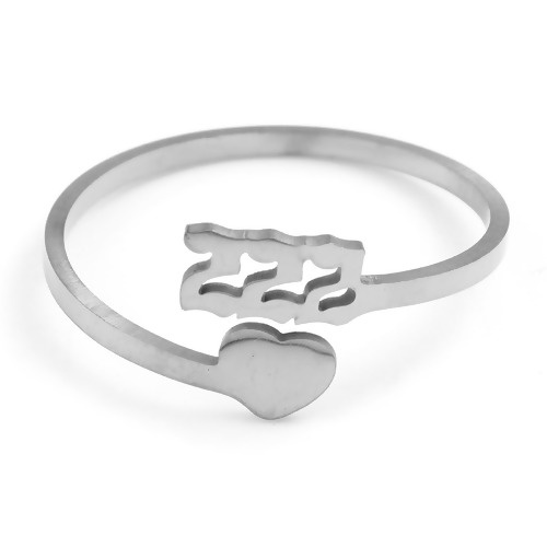 Picture of Stainless Steel Open Adjustable Rings Silver Tone Heart Number " 222 " 19.5mm(US Size 9.75), 1 Piece