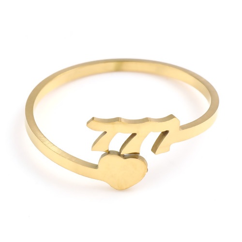 Picture of Stainless Steel Open Adjustable Rings Gold Plated Heart Number " 777 " 19.5mm(US Size 9.75), 1 Piece