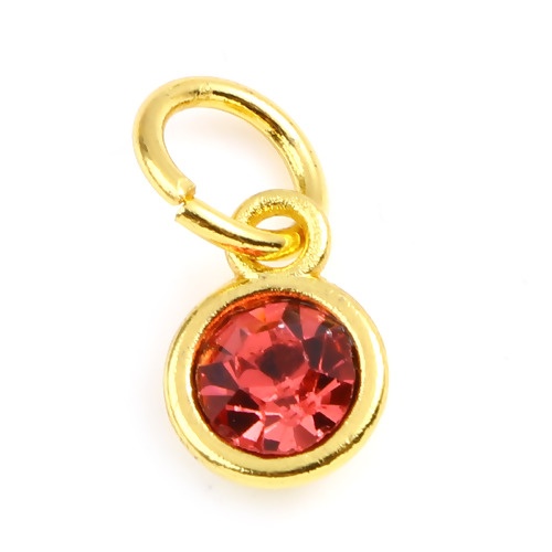 Immagine di Zinc Based Alloy & Glass Birthstone Charms Round Gold Plated Hot Pink October 15mm x 7mm, 10 PCs