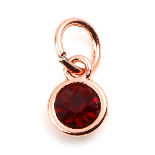 Picture of Zinc Based Alloy & Glass Birthstone Charms Round Rose Gold Wine Red January 15mm x 7mm, 10 PCs