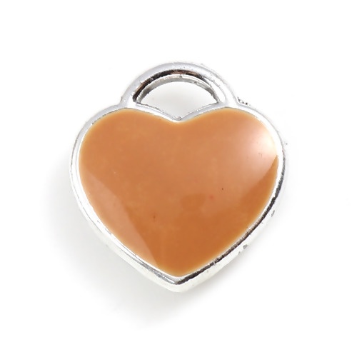 Picture of Zinc Based Alloy Valentine's Day Charms Heart Brown Enamel 12mm x 11mm, 10 PCs
