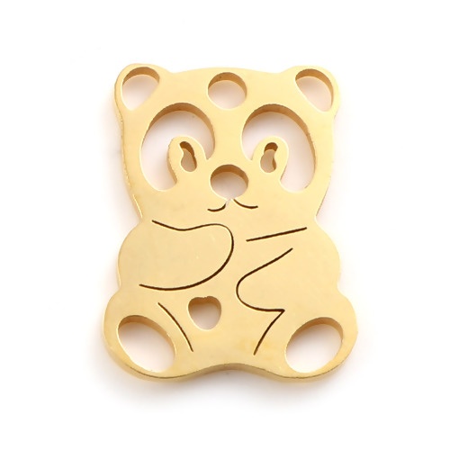 Picture of Stainless Steel Charms Bear Animal Gold Plated 15mm x 11.5mm, 2 PCs