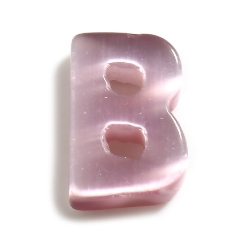 キャッツアイグラス ( 合成 ) ビーズ レター  ランダムな色 文字" B " 穴なし 約 16mm x 11mm、 1 個 の画像