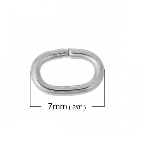 Picture of 304 Stainless Steel Open Jump Rings Findings Oval Silver Tone 7mm( 2/8") x 5mm( 2/8"), 200 PCs
