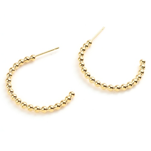 Picture of Brass Hoop Earrings 18K Real Gold Plated C Shape 31mm x 28mm - 29mm x 28mm, Post/ Wire Size: (21 gauge), 2 PCs                                                                                                                                                