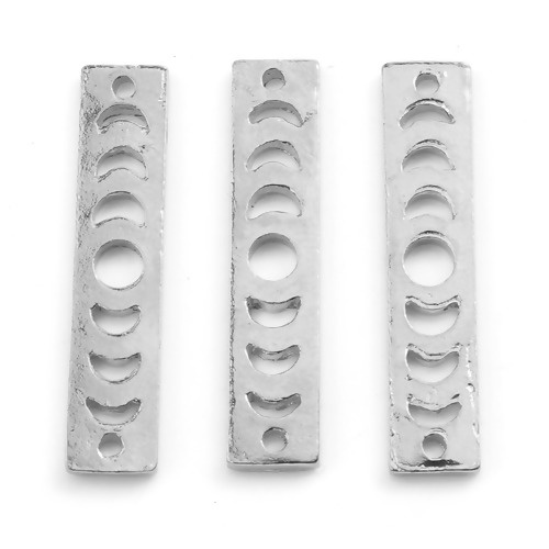 Image de Connecteurs Galaxie en Alliage de Zinc Éclipse de Lune Argent Mat Rectangle 30mm x 6mm, 10 Pcs