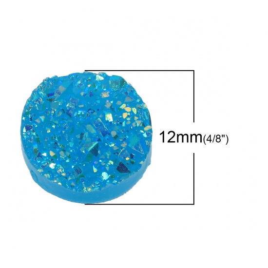 Picture of Druzy /Drusy Resin Dome Seals Cabochon Round Lake Blue AB Color 12mm( 4/8") Dia, 20 PCs