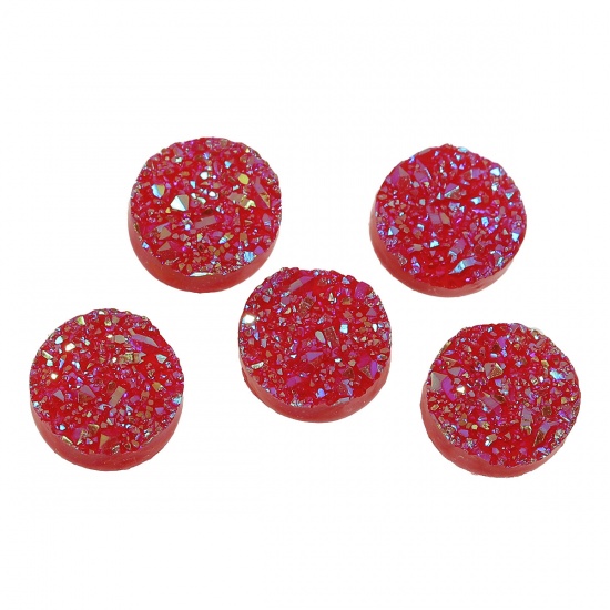 Picture of Druzy /Drusy Resin Dome Seals Cabochon Round Red AB Color 12mm( 4/8") Dia, 20 PCs