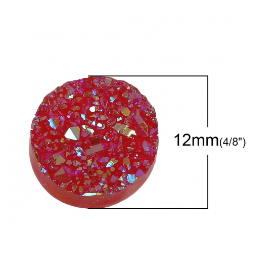 Picture of Druzy /Drusy Resin Dome Seals Cabochon Round Red AB Color 12mm( 4/8") Dia, 20 PCs