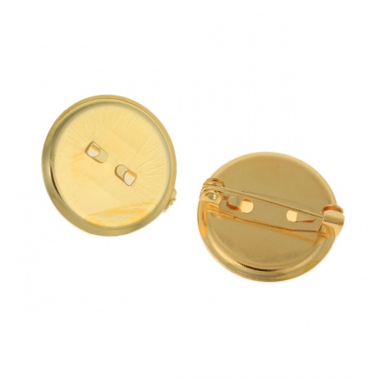 Picture of Iron Based Alloy Pin Brooches Findings Round Gold Plated Cabochon Settings (Fits 18mm Dia.) 19mm( 6/8") Dia., 50 PCs