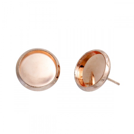 Brass Ear Post Stud Earrings Cabochon Settings Round Rose Gold (Fit 10mm Dia) 13mm( 4/8") x 12mm( 4/8"), Post/ Wire Size: (21 gauge), 20 PCs