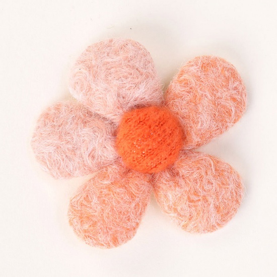 Immagine di Stoffa Applique Arancione Rosa Fiore 5.5cm, 5 Pz