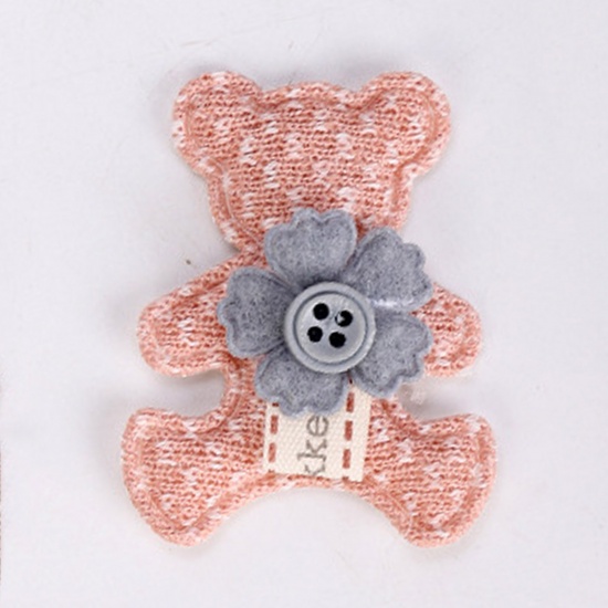 Picture of Fabric Appliques Patches DIY Scrapbooking Decoration Accessories Orange Pink Bear Animal 4.8cm x 3.8cm, 5 PCs