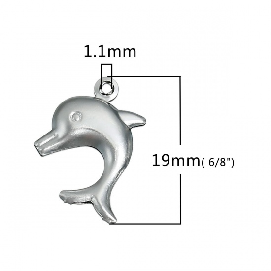 Picture of Ocean Jewelry 304 Stainless Steel 3D Charms Pendants Dolphin Silver Tone 19mm( 6/8") x 14mm( 4/8"), 10 PCs