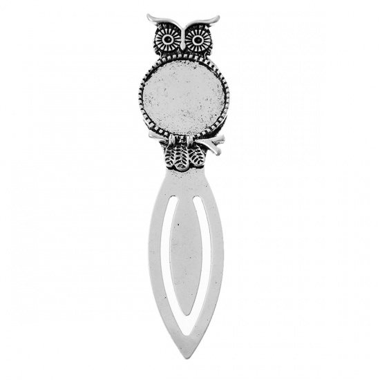 Picture of Zinc Based Alloy Bookmark Halloween Owl Antique Silver Color Cabochon Settings (Fit 20mm Dia.) (Can Hold ss6 Rhinestone) 86mm(3 3/8") x 22mm( 7/8"), 3 PCs