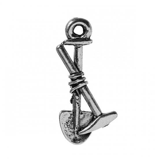 Image de Pendentifs en Alliage de Zinc Cornwall Pioche & Pelle Argent Vieilli 19mm x 9mm, 50 Pcs