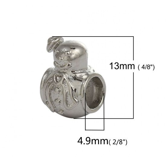Picture of Copper European Style Large Hole Charm Beads Christmas Snowman Silver Tone About 13mm( 4/8") x 9mm( 3/8"), Hole: Approx 4.9mm, 2 PCs